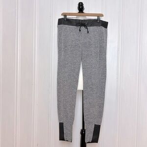 EVE GRAVEL Gray Knitted Joggers with Faux Leather Details
